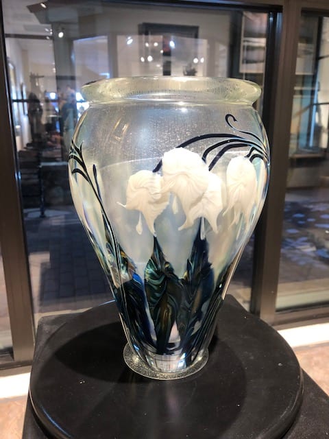 White Bleeding Heart Vase with Verre de Soie Interior