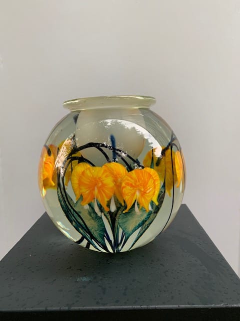 Tim Lotton, Mango Bleeding Heart Bowl with Frosted Interior