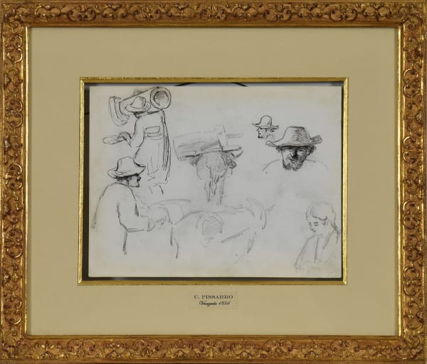 5 Generations of Camille Pissarro, A Man Driving Two Cows, a Cow Seen from Behind, a Man Carrying a Churn and Head Studies