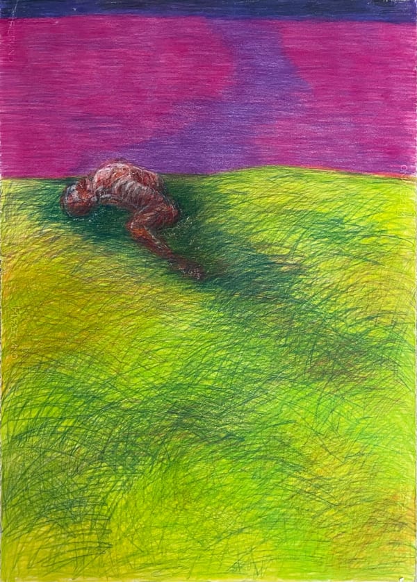 Zsolt Berszán Untitled (Remains. The dead body on the field), 2022 coloured pencil on paper 100 x 70 cm 39 3/8 x 27 1/2 in