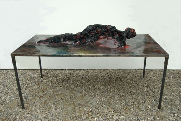 Zsolt Berszán Untitled 06, 2016 mixed media on sheet metal: black and red silicone, metal, lacquer 80 x 180 x 100 cm 31 1/2 x 70 7/8 x 39 3/8 in