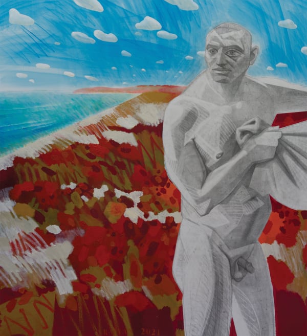 Alexandru Rădvan, Graphite Man on Red Beach, 2021
