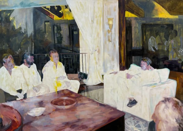 Sanyukta Kudtarkar Meeting in white , 2025 Oil on canvas 213.4 x 152.4 cm 84 x 60 in