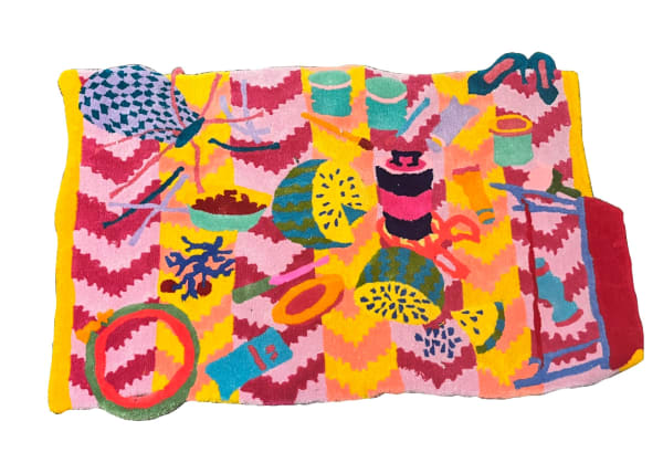 Anikesa Dhing Sunny Melon, 2023 Acrylic wool, monks cloth 121.9 x 188 cm 48 x 74 in