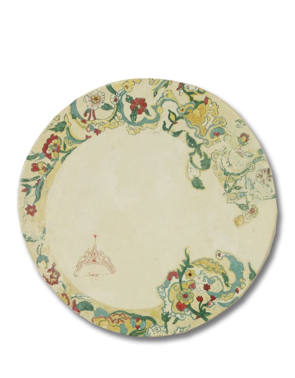 Ekta Singha ছাপ IX, 2023-24 Natural pigment, gouache and gold foil on Fressco Diameter 6 inches