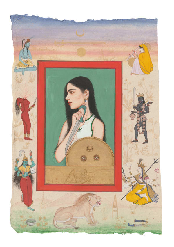 Jatinder Singh Durhailay, The Lady with a Dagger and a Golden Shield, 2024
