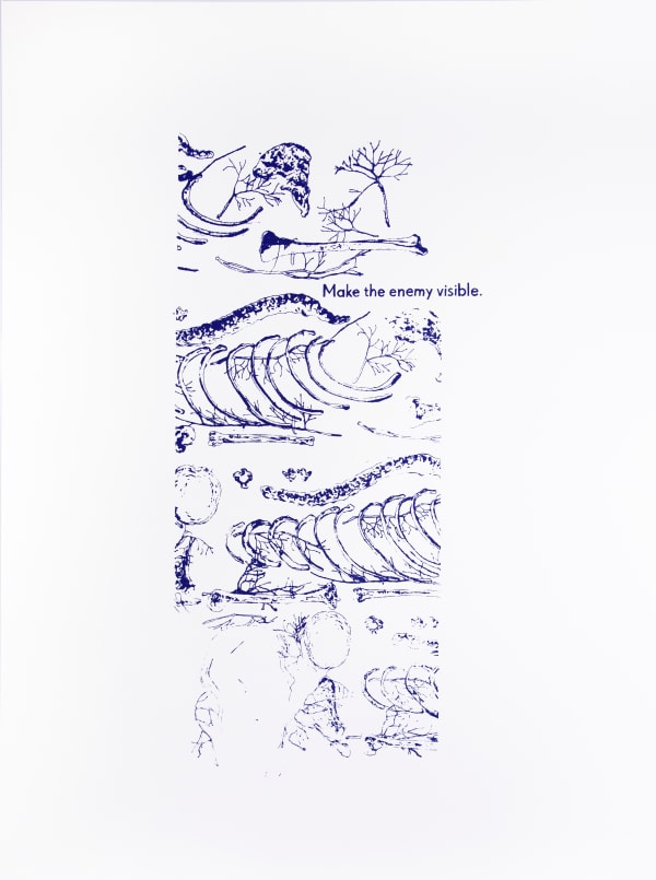 Sarasija Subramanian Transparent Woman on Table - Blue (Ban the old, dry methods series), 2022 Serigraphy 55.9 x 76.2 cm 22 x 30 in Edition 4 of 12