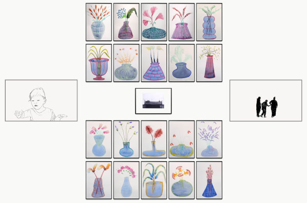 Katyayini Gargi What happens to a dream deferred? (Reminders to play) , 2025 Gouache, watercolour, ink, graphite, dry pastel and oil pastel on paper 12 x 17 inches each and 8.5 x 12 inches, set of 21 Videos: Rotoscopy animation