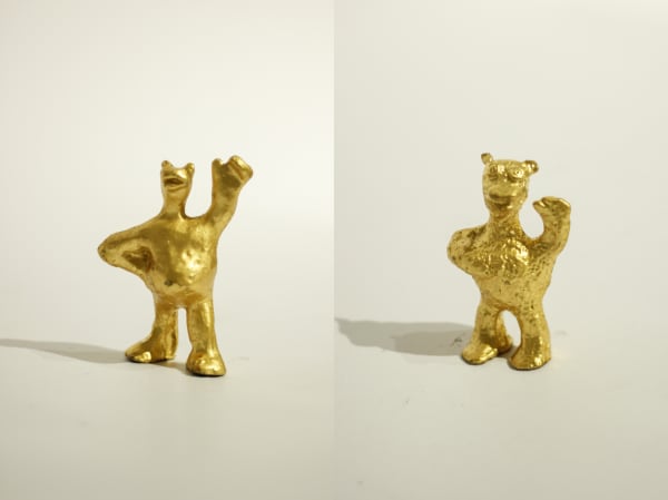Alexander Gorlizki Waving Monsters, 2024 Gold leaf on brass 10 x 5.5 x 4 cm 9 x 6.3 x 3 cm