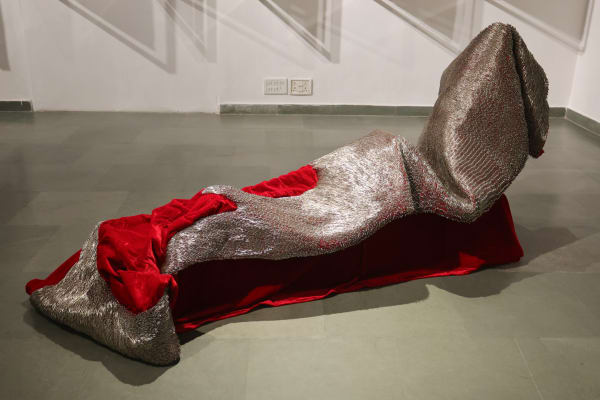 Juhikadevi Bhanjdeo River, 2014 Cotton velvet and iron safety pins 383.5 x 127 x 101.6 cm 151 x 50 x 40 in