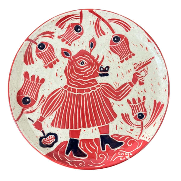 Srinia Chowdhury I Am I? X, 2023 Sgraffito on ceramics 25.4 x 25.4 cm 10 x 10 in