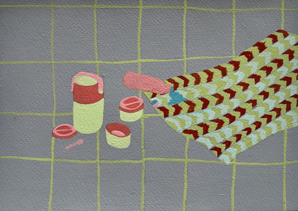 Anikesa Dhing Chatai Lunch, 2023 Acrylic on paper 14.7 x 21.1 cm 5 3/4 x 8 1/4 in