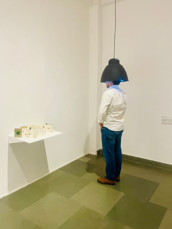 Sonam Chaturvedi receptator / –out-of-line–, 2019 & 2025 Sound, recordings of automated phone-calls, metal hemispheroid, artist book Variable, on loop