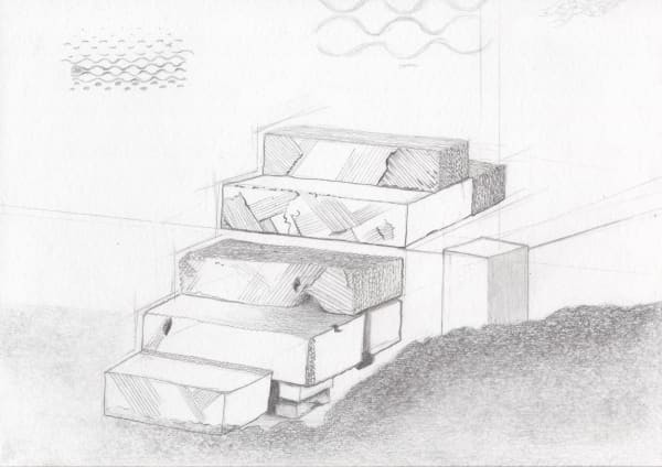 Meet Varvada Object Study 4 (Metamorphosis within the construction sites at Studio II), 2022 Drawing on paper 14.7 x 21.1 cm 5 3/4 x 8 1/4 in