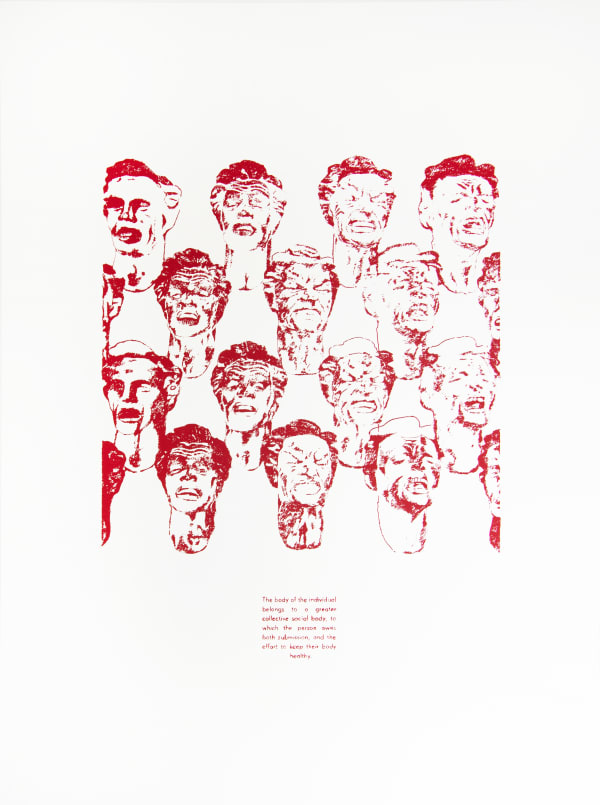 Sarasija Subramanian Four Stages of Athletic Fatigue: Exhaustion, Breathlessness, Heavy Exertion, Last Expenditure - Red (Ban the old, dry methods series), 2022 Serigraphy 55.9 x 76.2 cm 22 x 30 in Edition 3 of 8