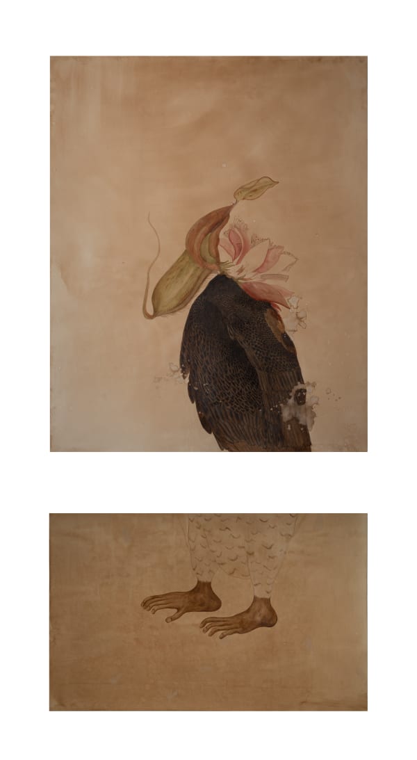 Gopa Trivedi Monsters of our making: ll, 2024 Watercolour and Walnut Ink on Coffee-Toned Paper 243.8 x 116.8 cm 96 x 46 in