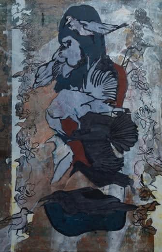Aaiushi Beniwal Crow Mallipu, 2016 Dry pigments, oil pastels, watercolor and acrylic on ply 182.9 x 121.9 cm 72 x 48 in