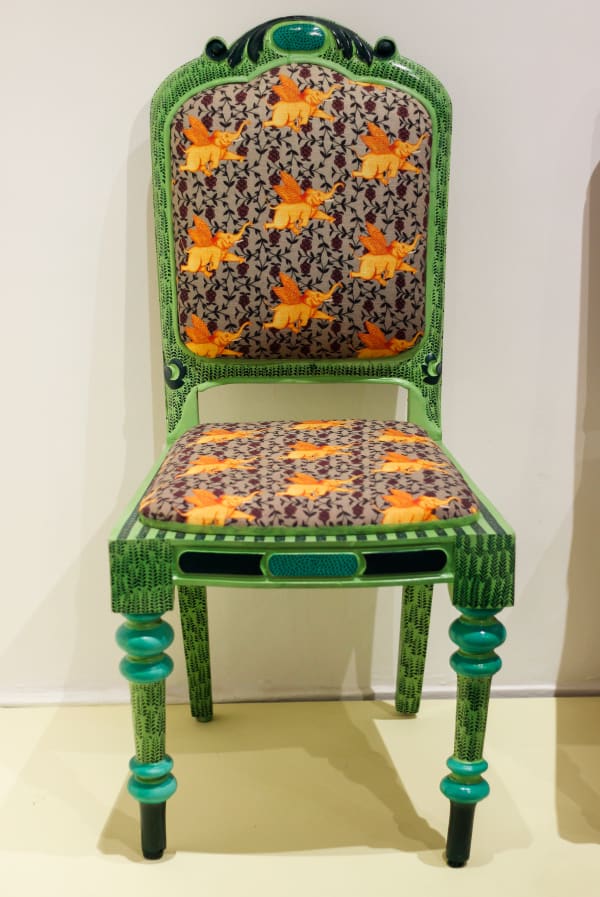 Alexander Gorlizki Flying Elephant Chair, 2020 Wood and digitally printed cotton 101 x 48.5 x 45 cm