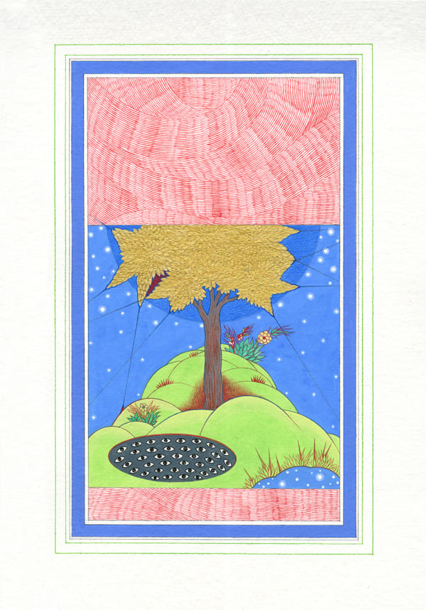 Rajnish Chhanesh Witness- 15, 2021 Gouache and acrylic on paper 35.6 x 45.7 cm