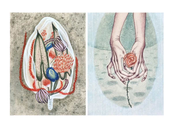 Neelima Nath Beloved Remains, 2023 Watercolor on Wasli paper 21.7 x 16 cm each 8 1/2 x 6 1/4 in Diptych