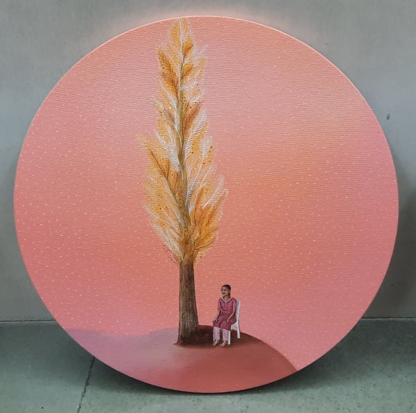 Malavika Rajnarayan Chronicles in Augmented Intervals 7, 2023 Acrylic on Canvas 14 in diameter