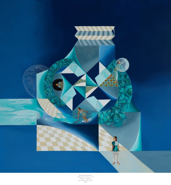 Malavika Rajnarayan Missives to a future - 19 , 2023 Acrylic on Canvas 48 x 48 in