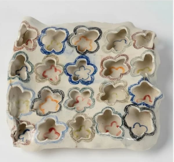 Falguni Bhatt Lost Landscapes II, 2023 Underglazed crayons on electric-fired stoneware 31.8 x 33 x 8.9 cm 12 1/2 x 13 x 3 1/2 in