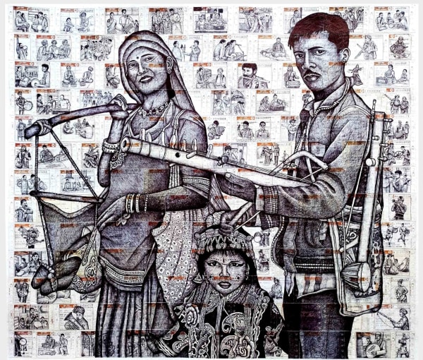 Sandeep Suneriya Life of Sound, 2024 Pen on train ticket 91.4 x 101.6 cm 36 x 40 in