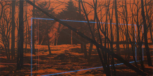 Andrew Mackenzie, Clearing 1 (Leaning Tree with Electric Blue Structure)