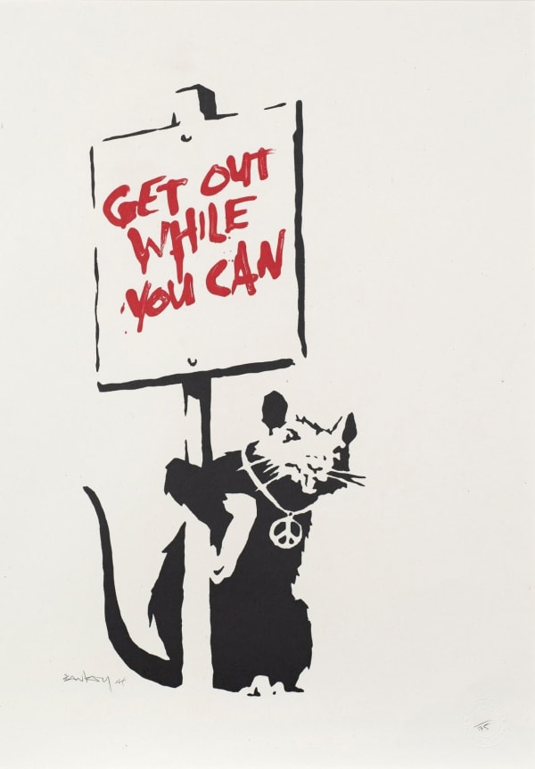 Banksy Get Out While You Can placard rat - signed print