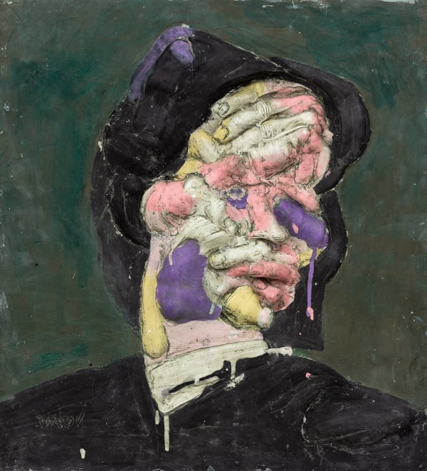 Пётр Дьяков Femida Ivanovna | Фемида Ивановна, 2025 Acrylic composite, pigments, clay | Акриловый композит, пигменты, глина 54 x 49.5 x 5 cm 21 1/4 x 19 1/2 x 2 in