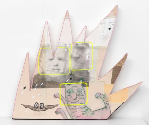 Саша Кокачева From the series "Somewhere Nowhere or Closer" | Из серии "Где-то нигде или поближе", 2025 Charcoal, acrylic, aerosol on stitched canvas, plywood, foam plastic | Сшитый холст, уголь, акрил, аэрозоль, фанера, пеноплекс 91 x 107 x 7 cm 35 7/8 x 42 1/8 x 2 3/4 in