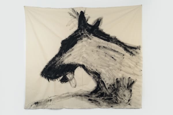 Хаим Сокол The dog | Собака, 2019 Acrylic primer on coarse calico | Бязь, акриловый грунт 157 х 185 cm