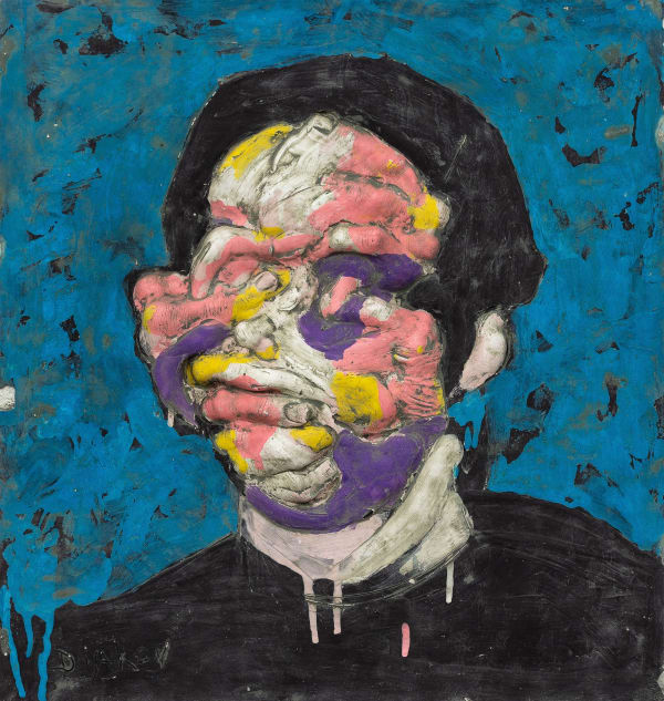 Пётр Дьяков Jack | Валет, 2025 Acrylic composite, pigments, clay | Акриловый композит, пигменты, глина 48 x 45 x 5 cm 18 7/8 x 17 3/4 x 2 in