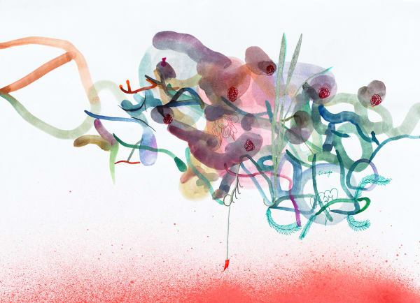 Анна Андржиевская Come out | Выходи, 2018 Watercolor, spray, gel pen on paper | Бумага, акварель, спрей, гелевые ручки 30 x 40 cm 11 3/4 x 15 3/4 in