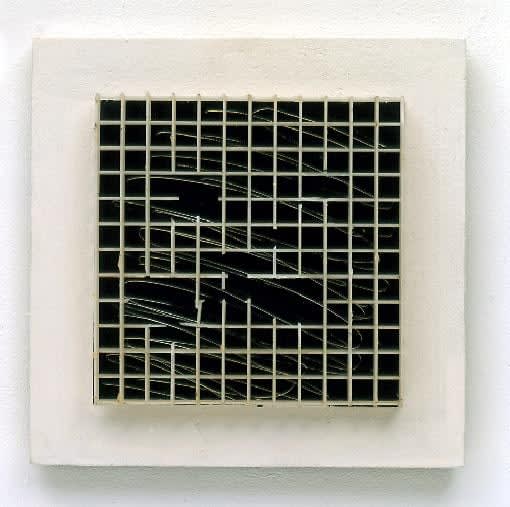 Prunella Clough Noise Limit, 1974 plastic and paper on painted board 25 x 25.5 x 3.5 cm