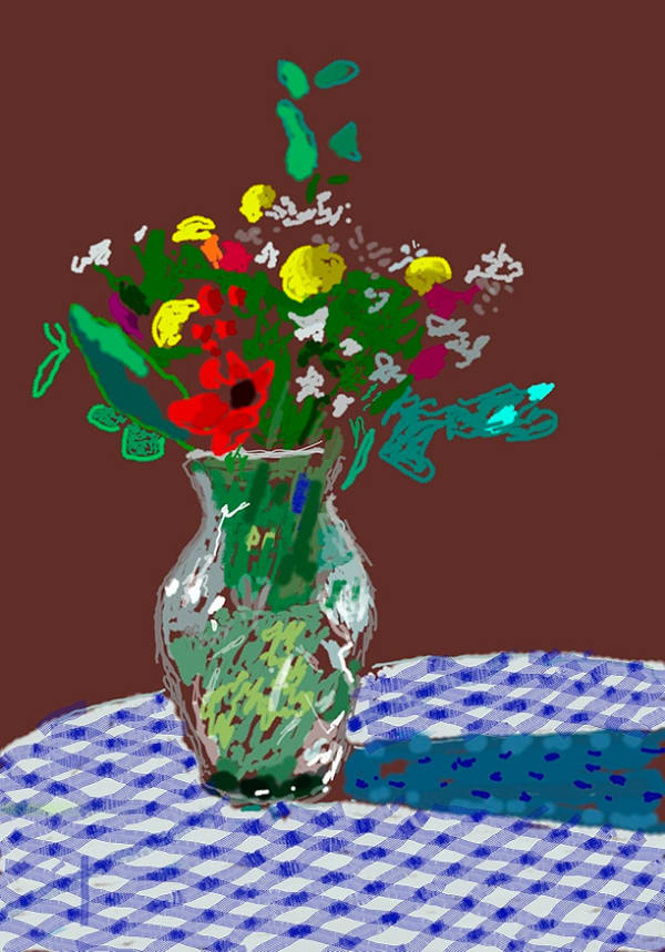 David Hockney 13th February 2021, Flowers in a Glass Vase, 2021 iPad painting printed on paper, ed. 31/50 89 x 63.5 cm35 x 25 in