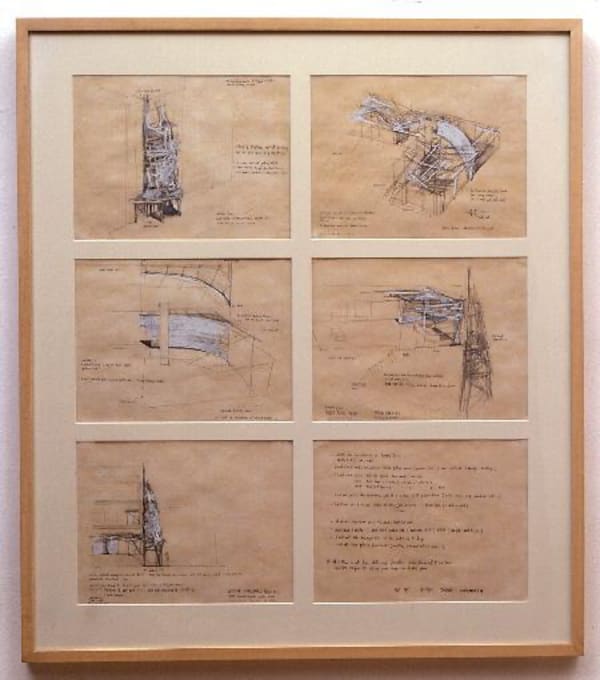 Tadashi Kawamata Plan for Annely Juda Fine Art, 1988 pencil, pen & pastel on paper each 22.5 x 30 cm each 8.9 x 11.8 in