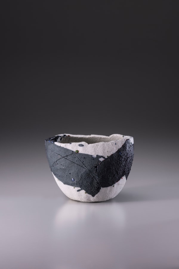 Raku Kichizaemon XV Jikinyu Ai (things that embrace love like trailing clouds), 2024 Yakinuki-type ‘Rock’ White Raku tea bowl 12.3 x 15.6 x 9 cm