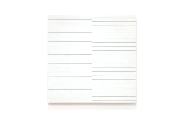 François Morellet 19 lignes parallèles et 21 lignes parallèles avec 1 interférence, 1974 oil on board 80 x 80 cm