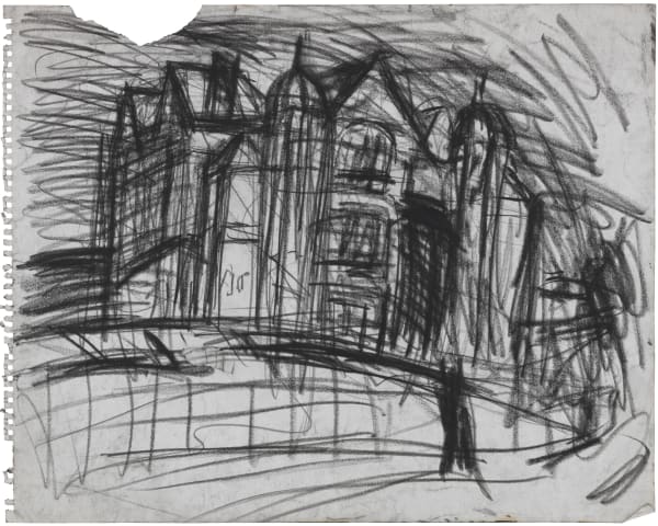 Leon Kossoff School Building, Willesden, 1981 charcoal on paper 40.5 x 51 cm