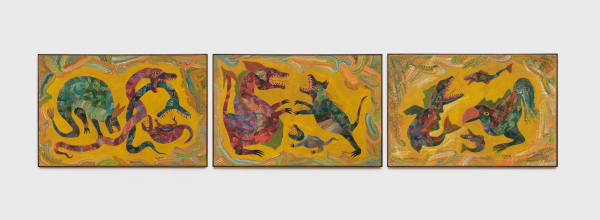 Chico da Silva (Francisco Domingos da Silva), Tatus e serpentes [Armadillos and snakes] | Dragão e bichos [Dragon and animals] | Peixes e bichos do mar [Fish and sea creatures], 1966