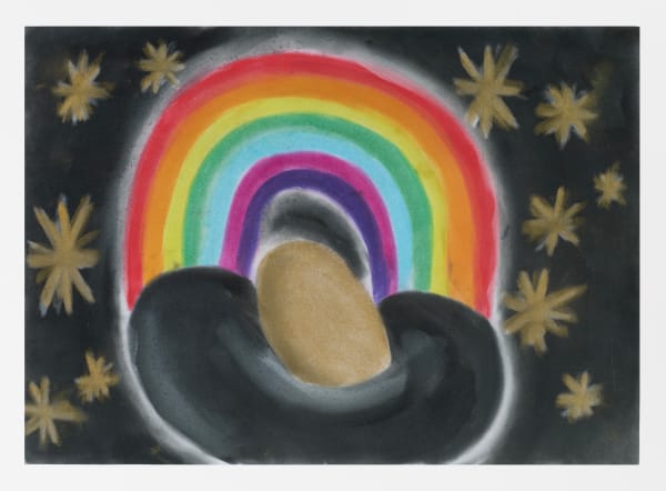 Andrew Sim nest with gold egg, rainbow and stars, 2025