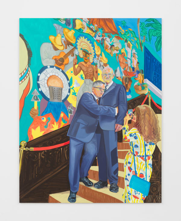 Aliza Nisenbaum Alberto, David, y Aliza con mural de Roberto Cueva del Rio, 2019