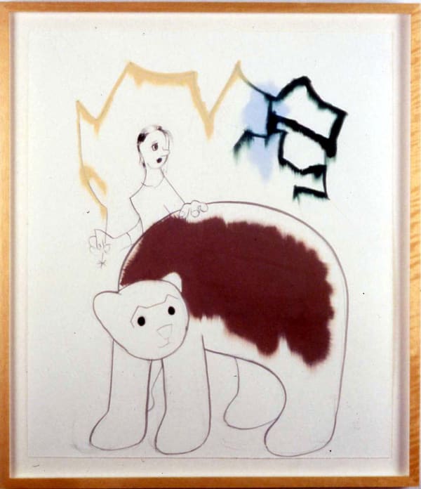 Ellen Berkenblit Bear and Woman, Yellow and Green Flag, 2000