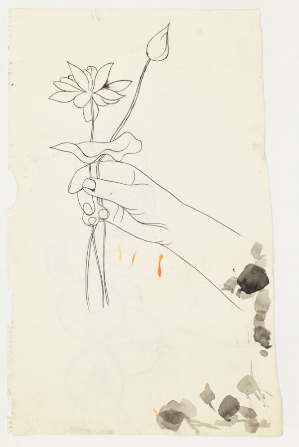 Andy Warhol Hand Holding One flower and One Bud, ca. 1957