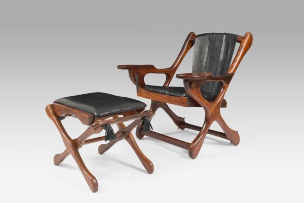 Don S Shoemaker, Sling Swinger chair with footstool, 1960's