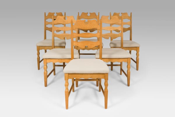 Henning Kjaernulf, A set of 6 Razorblade dining chairs, 1970's