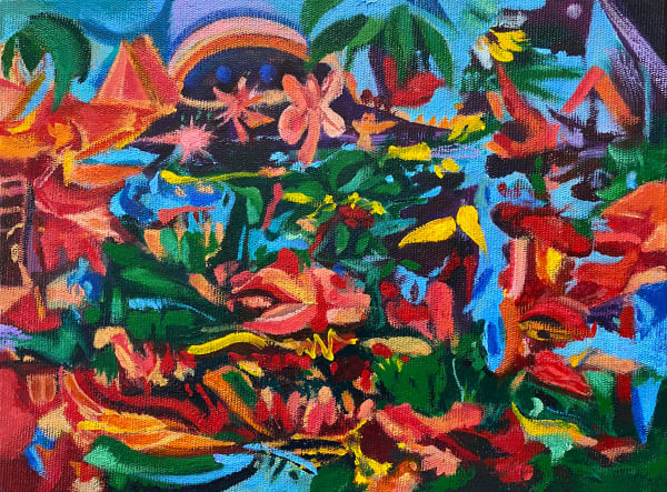Magic Garden , 2021 7 1/8 x 9 1/2 x 1 5/8 in 18 x 24 x 4 cm oil on canvas