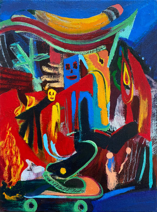 Skool, 2020 9 1/2 x 7 1/8 x 1 5/8 in 24 x 18 x 4 cm oil on canvas